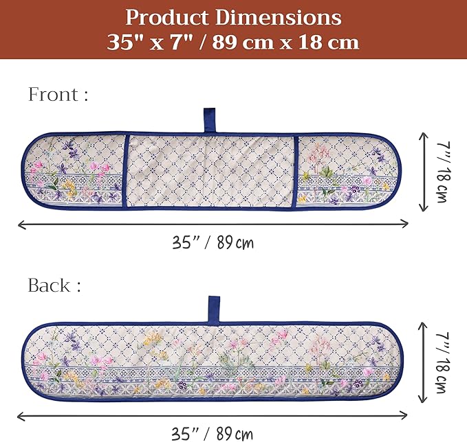 Maison d' Hermine Double Oven Mitts 100% Cotton 7"x35" Double Oven Mitt Heat Resistant BBQ Cooking Gloves with Loop Baking Grilling Kitchen Hotel Home Farmhouse Spring Summer (Faience)