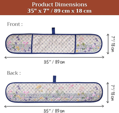 Maison d' Hermine Double Oven Mitts 100% Cotton 7"x35" Double Oven Mitt Heat Resistant BBQ Cooking Gloves with Loop Baking Grilling Kitchen Hotel Home Farmhouse Spring Summer (Faience)
