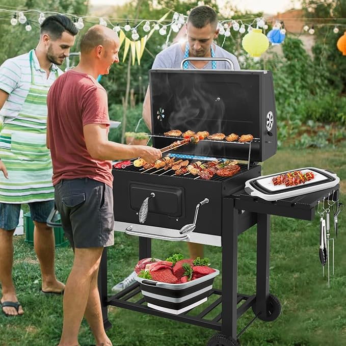 BBQ Prep Tub with Lid and Cutting Board - Collapsible Barbecue Tool Set for Marinating, Grilling, BBQ Prep Station for Outdoor Cooking, Camping Kitchen Accessories & Barbecue Utensils, XX-Large Black