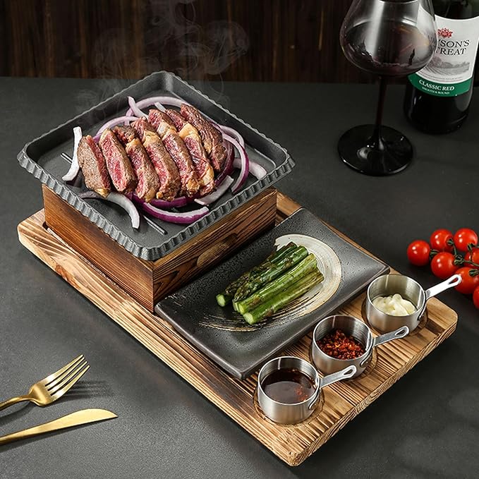 Japanese BBQ Grill Set, Portable Charcoal Stove with Wooden Base for Yakiniku, Robata, Yakitori, Takoyaki, Camping,C