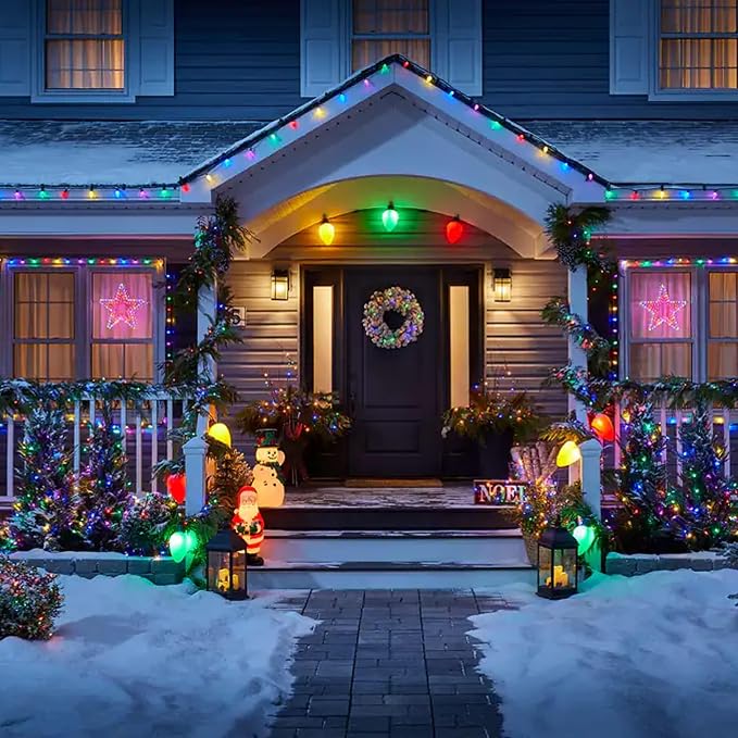 Dazzle Bright C9 Christmas String Lights, 100 LED 66 FT Waterproof Connectable Green Wire Fairy Lights, Christmas Lights for Indoor Outdoor Home Yard Xmas Tree House Decorations (Multi-Colored)