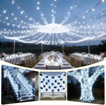 Solar String Lights Outdoor Waterproof 2 Pack Total 66ft 200LED White | 8 Modes Twinkle Lights Solar Fairy Lights for Patio, Garden Yard Party Wedding Tree Christmas Halloween Decoration