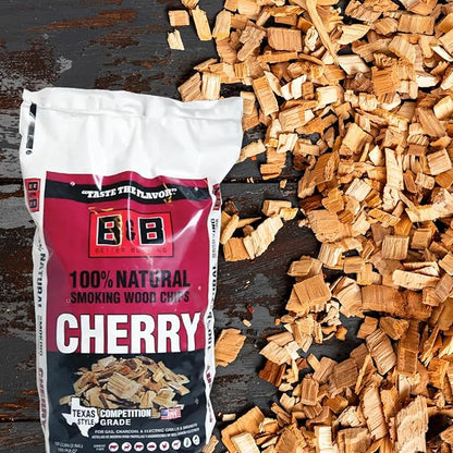 B&B Charcoal Smoking Chips 2-Pack – 180 cu in Bags of Premium Hardwood BBQ Smoking Chips – Perfect for Grilling, Smoking, and Adding Rich, Smoky Flavor to Meat, Fish, and Vegetables (Cherry)