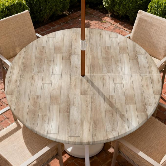 Outdoor Tablecloth with Umbrella Hole and Zipper Fits 45-48" Tables | Waterproof Round Fitted Tablecloth with Elastic Edge, Wipeable Outdoor Table Cover for Patio, Garden, Picnic