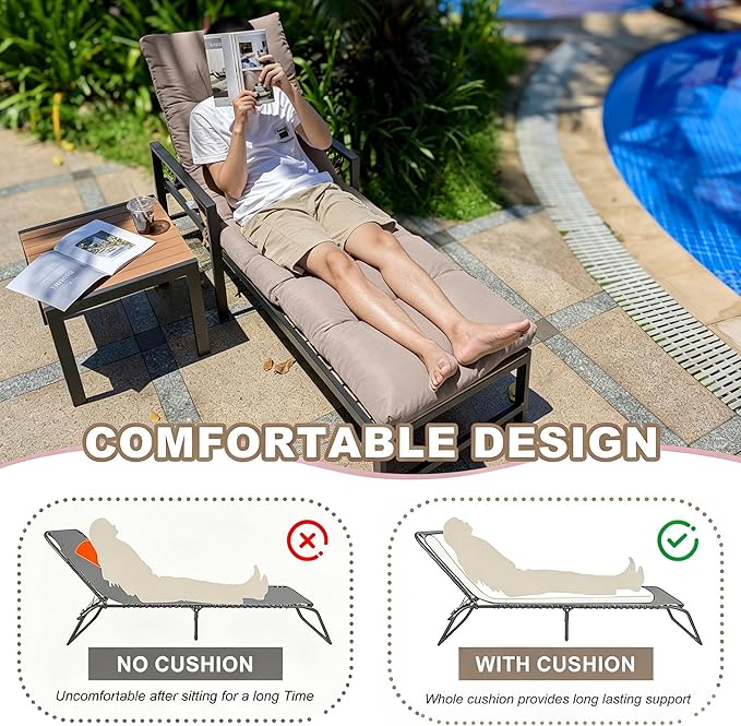 Outdoor Lounge Chair Cushions, 74.4 x 22 x 4.7 Inches Waterproof Fade Resistant Patio Cushion for Chaise Lounger