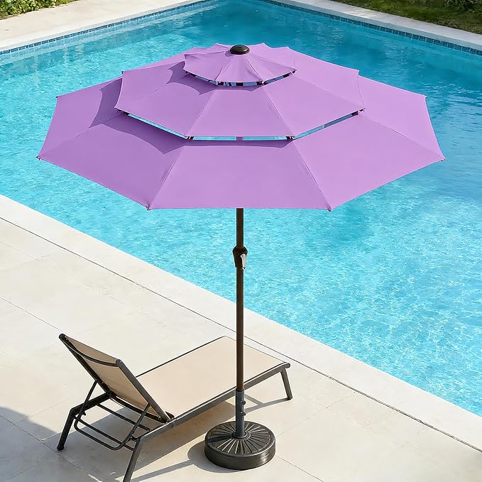 10ft 3 Tier Patio Umbrella, Outdoor Market Table Umbrella with UPF 50+ Vented Canopy, 8 Sturdy Ribs, Easy Push Button Tilt and Crank, Windproof for Deck, Pool, Backyard and Garden