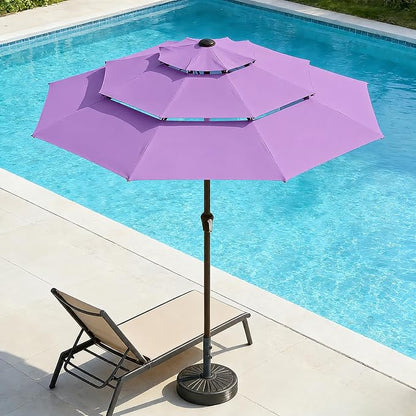 10ft 3 Tier Patio Umbrella, Outdoor Market Table Umbrella with UPF 50+ Vented Canopy, 8 Sturdy Ribs, Easy Push Button Tilt and Crank, Windproof for Deck, Pool, Backyard and Garden