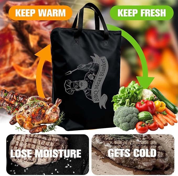 ONFAON BBQ Blanket for Resting Meat - Reusable Smoker Grilling Meat Insulated Resting Bag, Funny BBQ Gift for Dad, Husband, Men on Father’s Day, Birthday & Christmas