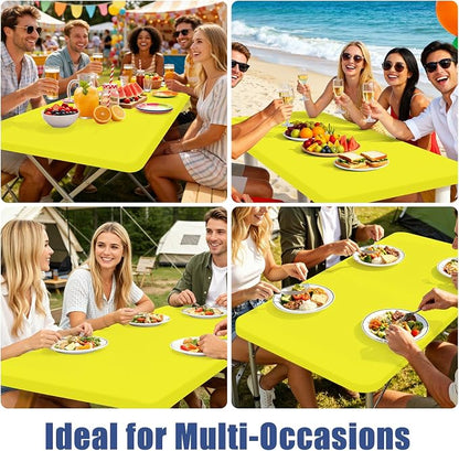 Moosfor Spandex 6 Foot Rectangle Table Cloth, Elastic Fitted Tablecloths for Picnic, Stretch Washable Patio Table Cover for Outdoor, Camping, Banquet and Parties (Light Yellow, 30"x72")