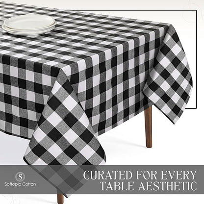 Black and White Buffalo Check Tablecloth, 60x102 Inches, Plaid Dining Table Cover, 100% Cotton, Washable, Reusable Farmhouse Table Linen for Holidays, Party, Wedding and Everyday Use