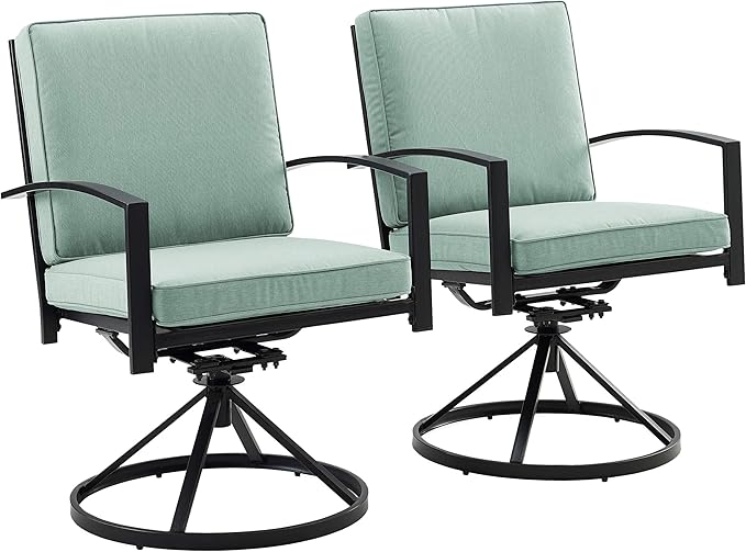 Crosley Furniture Kaplan 2-Piece Swivel Outdoor Chair Set, Dining Patio Chairs for Deck, Backyard, Oiled Bronze with Mist Cushions