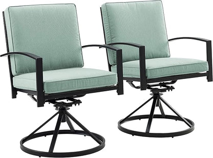 Crosley Furniture Kaplan 2-Piece Swivel Outdoor Chair Set, Dining Patio Chairs for Deck, Backyard, Oiled Bronze with Mist Cushions