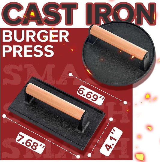 Grilliance Smash Burger Press Kit, 3 in 1 Hamburger Press Patty Maker, Black Cast Iron Burger Press Round & Rectangle, 100pcs Wax Paper for Grill, Griddle, Flat top, Kitchen, Cooking