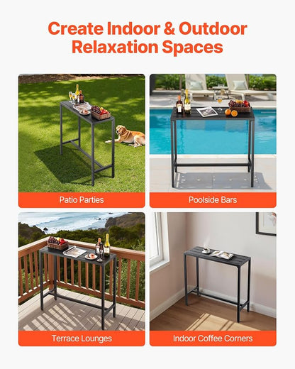 VEVOR Outdoor Bar Table, 39.4 x 15 in Patio Bar Table, Waterproof Top & Sturdy Metal Frame, Rectangle Counter Height Dining Tables, Outdoor Furniture for Balcony, Yard, Hot Tub, Poolside, Indoor | Waterproof Top, Sturdy Metal Frame, Counter Height Dini...