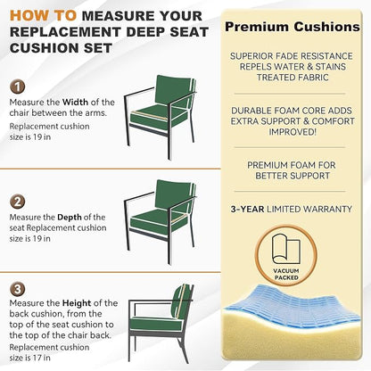 Deep Seat Patio Cushions Set 19 x 19 Inch,Olefin Fabric Outdoor Seat Cushion,Patio Furniture Cushions with Removable Cover,Rain-Proof and Fade Resistant Deep Seat Bottom & Back Cushion,1set