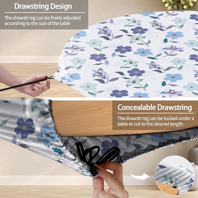 opstellen Round Tablecloth Waterproof Fitted Table Cloth Summer Fall Outdoor Circle Cover for 36-44" Tables Dining Kitchen Apartment Set Long Trips Car Travel Essentials Kids Party Decor Gifts