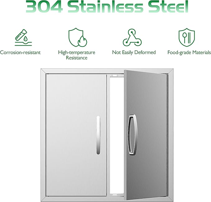 Outdoor Kitchen Doors 24W x 24H Inch, Double BBQ Access Doors 304 Stainless Steel for Outdoor Kitchen Cabinet Grill Station or BBQ Island