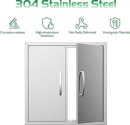 Outdoor Kitchen Doors 24W x 24H Inch, Double BBQ Access Doors 304 Stainless Steel for Outdoor Kitchen Cabinet Grill Station or BBQ Island
