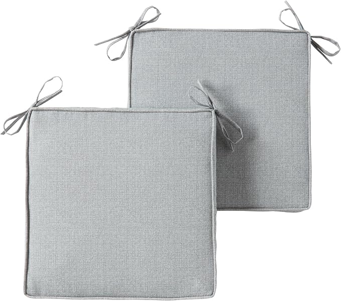 Outdoor 18 inch Square Patio Dining Chair Pads – Comfortable Fiber-Filled Seat Cushions with Ties, Reversible Polyester Fabric - Heather Gray, Set of 2