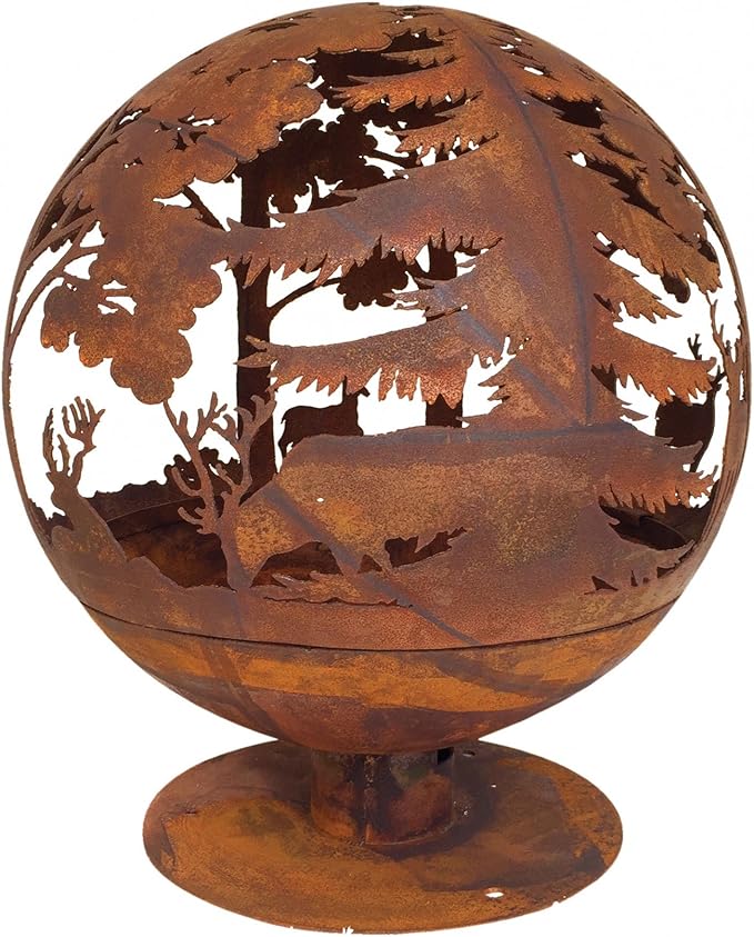 Round Metal Fire Pit Rusty Effect