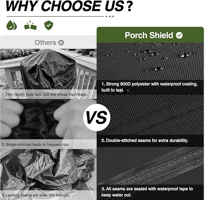 Porch Shield 34W x 24D x 46H inch Premium Gas Grill Cover Up to 32 inch, Waterproof and Fade Resistant 600D BBQ Covers for Weber, Brinkmann, Char-Broil and More, Black