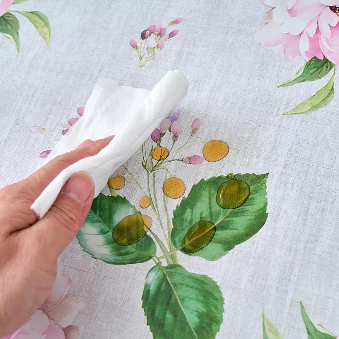 LIBERECOO Round Fitted Tablecloth with Elastic, Flannel Backed Vinyl Tablecloths for 40" - 44" Tables, Waterproof Wipeable Reusable Plastic Table Cloth for Indoor & Outdoor, Enchanted Rose Garden