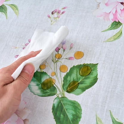 LIBERECOO Round Fitted Tablecloth with Elastic, Flannel Backed Vinyl Tablecloths for 40" - 44" Tables, Waterproof Wipeable Reusable Plastic Table Cloth for Indoor & Outdoor, Enchanted Rose Garden