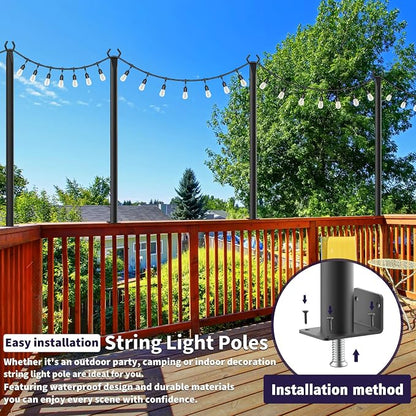 Mutovlin 10 Pack String Light Poles,5 Ft Light Poles for Outside String Lights,Outdoor Lights Pole with Fork,Metal Poles Stand for Patio Deck Backyard