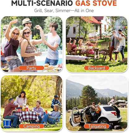 High Pressure Propane Stove, 2 Burner Outdoor Propane Burner with Windscreen ＆ Side Shelves, 150,000 BTU Gas Stove with 0-20 PSI Regulator for Camping, Backyard, Picnic, Outdoor Cooking