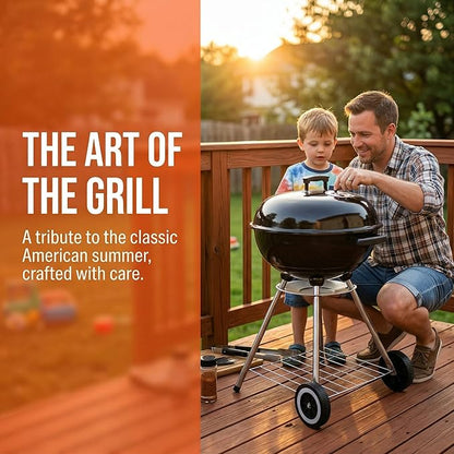 18 Inch Kettle Grill, Portable Charcoal Grill with Enamel Lid & Ash Catcher for Outdoor Camping and Small Patio Backyard