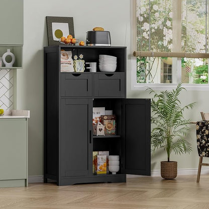 Iwell Storage Cabinet with Doors & Shelves, Kitchen Pantry Cabinet, Bathroom Cabinets for Living Room, Kitchen, Laundry, Black