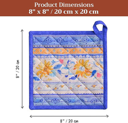 Maison d' Hermine Pot Holders 100% Cotton Heat Resistant Potholders 8" x 8" Hot Pads with Loop BBQ Cooking Baking Hotel Farmhouse Kitchen Handling Hot Pans Spring Summer (Pack of 2, Girassol)
