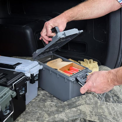 Sheffield Ammo Box Made in USA, Stackable Lockable Ammo Storage Box, Gray | 2 Pack Lockable Storage Box, Water & Dust Resistant Dry Box, Secures Hunting Gear, Gun Accessories, Supplies, Bullets