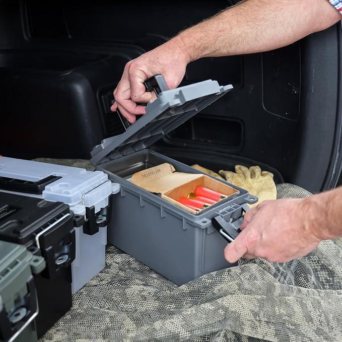 Sheffield Ammo Box Made in USA, Stackable Lockable Ammo Storage Box, Gray | 4 Pack Lockable Storage Box, Water & Dust Resistant Dry Box, Secures Hunting Gear, Gun Accessories, Supplies, Bullets