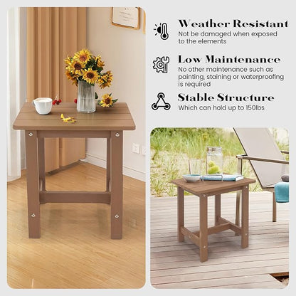 Outdoor Side Table, Weather Resistant Double Small Adirondack Side Table, Outdoor Indoor End Table for Chair, 17" Patio Table for Pool, Deck and Porch, Black (Item1, Teak)