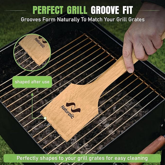 All-Natural Wooden Grill Scraper Tool 18" | Bristle-Free Grill Cleaner for Outdoor Grill | Eco-Friendly BBQ Cleaning Tool for Safe Grate Care