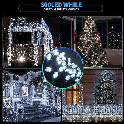 MZD8391 105FT 300LED Christmas Light, Waterproof Christmas Tree Light White | 100% UL List, 8 Light Mode,Timer & Memory, End To End Connect, Christmas String Light Oudoor Indoor, Christmas Fairy Light
