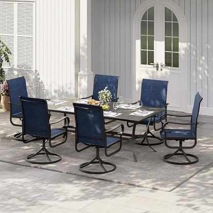 GarveeLife Patio Swivel Chair Set of 6, All-Weather Outdoor Dining Chairs with High Back, Rocker-Swivel Combo Patio Chairs for Backyard Deck Poolside, Navy Blue