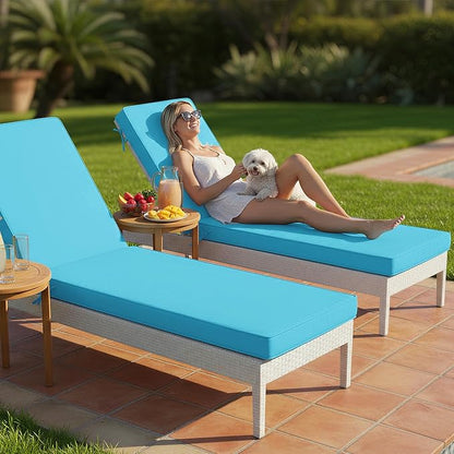 Summsun Chaise Lounge Cushions Outdoor Set of 2 - Waterproof and Fade Resistant Sun Lounger Replacement Cushions - Patio Lounger Pads with Removable Cover for Pool, Deck, Lawn, 80 x 26 x 3 Inch, Teal