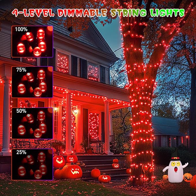 JMEXSUSS 173ft 500 LED Red and Green Color Changing Halloween Lights | Remote Control Halloween String Lights, 11 Modes Christmas Tree Lights Plug in for Indoor Party Halloween Christmas Decor