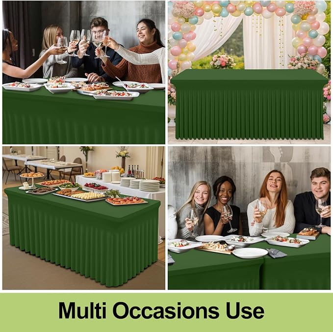 Smiry Spandex Elastic Fitted Table Cloth Skirt for 4FT Rectangle Table | Stretch Washable Table Cloth, Banquet Table Cover for Wedding, Party, Indoor & Trade Shows, (Olive Green, 48Lx30Wx30H)