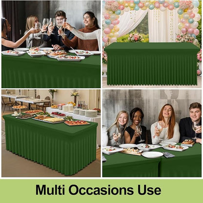 Smiry Spandex Elastic Fitted Table Cloth Skirt for 6FT Rectangle Table | Stretch Washable Table Cloth, Banquet Table Cover for Wedding, Party, Indoor & Trade Shows, (Olive Green, 72Lx30Wx30H)