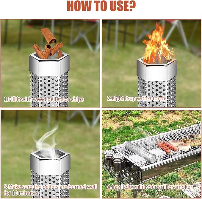 Pellet Smoker Tube,304 Premium Stainless Steel Smoke Tube,12'' Smoker Tube for Pellet Grill and Smoker with Brush -Hot or Cold Smoking Accessories