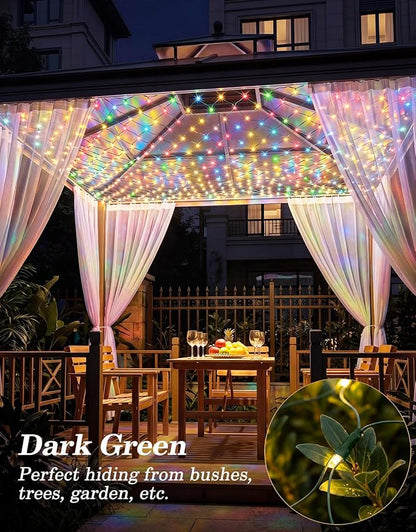10x10FT Solar Christmas Net Lights Outdoor Waterproof with Remote | 240LED 8 Modes Solar & USB Powered Mesh Lights with Green Wire for Gazebo, Bush, Garden Shrubs, Lawn, Patio Decor, Multicolor