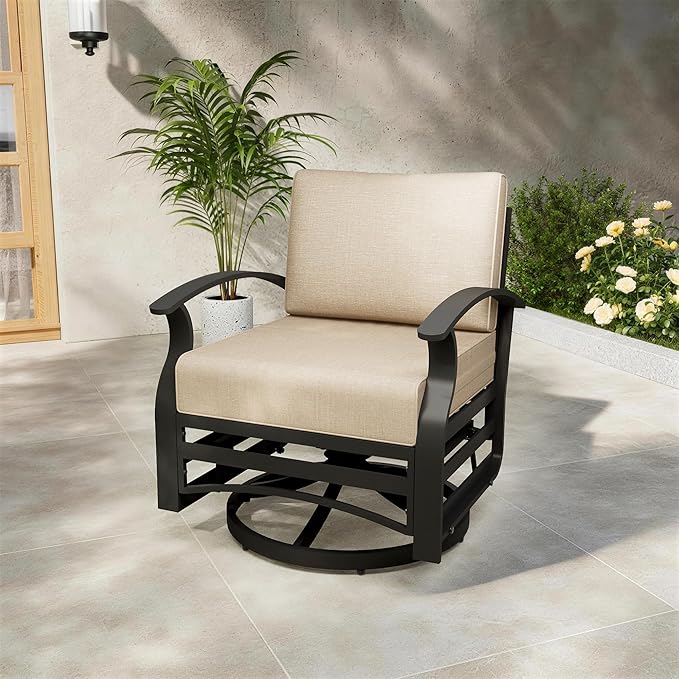 ALAUML Aluminum Outdoor Swivel Chairs High-Back Metal Swivel Rocking Chairs for Patios, Porches, Backyards, and Gardens—Sand