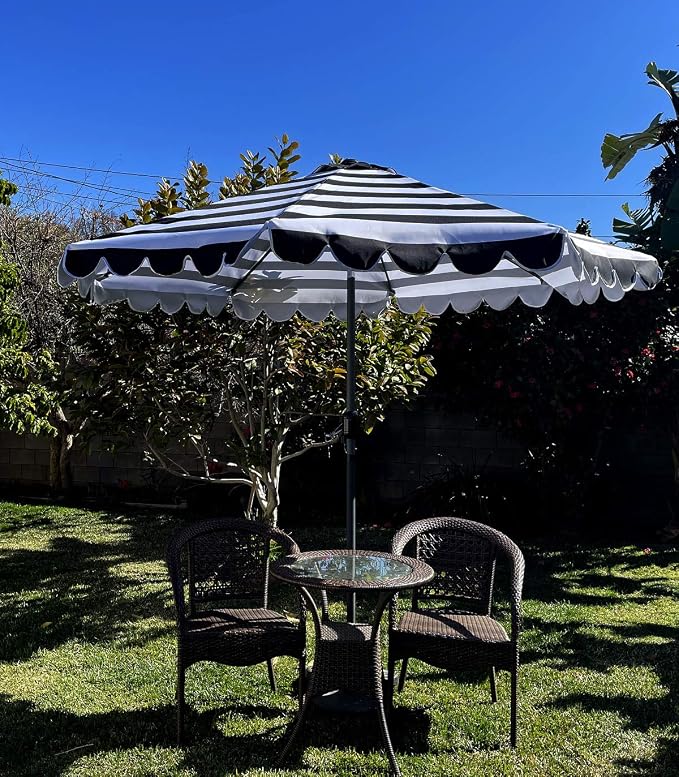 BELLRINO DECRO Black / White Scalloped Edge Replacement Edge Umbrella Canopy for 9ft 8 Ribs (Canopy Only) C004-8BW-BLACK