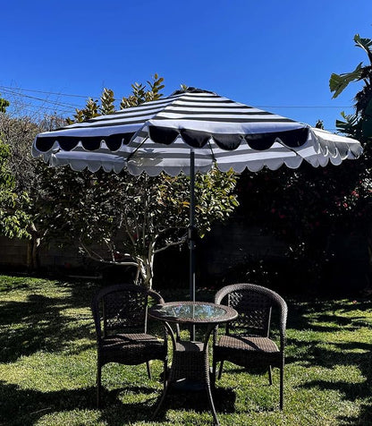 BELLRINO DECRO Black / White Scalloped Edge Replacement Edge Umbrella Canopy for 9ft 8 Ribs (Canopy Only) C004-8BW-BLACK