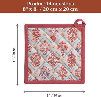 Maison d' Hermine Pot Holders 100% Cotton Potholders (8" x 8", Pack of 1) | Heat Resistant Hot Pads with Loop BBQ Cooking Baking Hotel Kitchen Handling Hot Pans Thanksgiving Christmas - Romane
