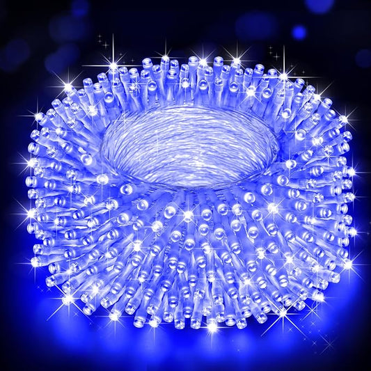 Christmas Lights Outdoor, 125FT 350 LED String Lights 8 Modes and Timer Memory Function Twinkle Fairy Lights Waterproof Plug in for Xmas Tree Wedding Party Holiday Decor(Blue)