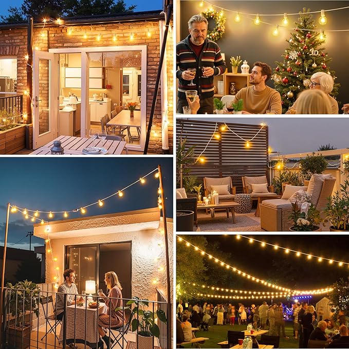 Mlambert 50FT(25FTx2) Solar Powered String Lights Outdoor, Waterproof Patio Light String with 20+2 Shatterproof LED G40 Bulbs for Backyard Garden-White